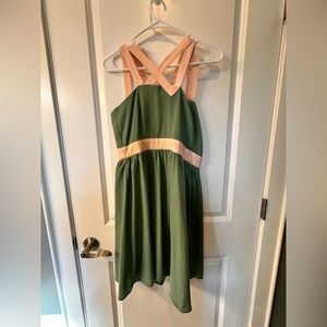 Green and pink dress.